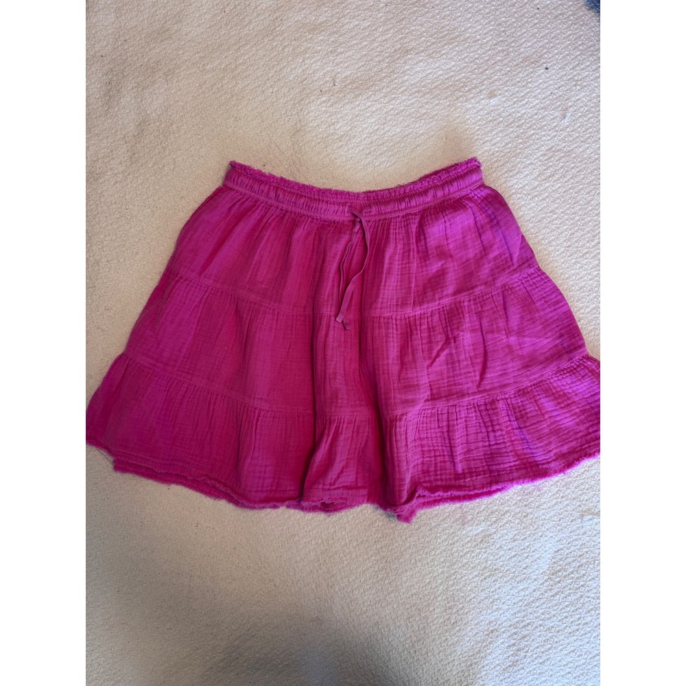 Aerie Magenta Pink Gauze Tiered Mini Skirt Elastic Waist Raw Hem Small
